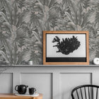 WH30115 Tropical Leaves Welcome Home Silver Grey Wallpaper By Galerie
