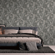 WH30115 Tropical Leaves Welcome Home Silver Grey Wallpaper By Galerie