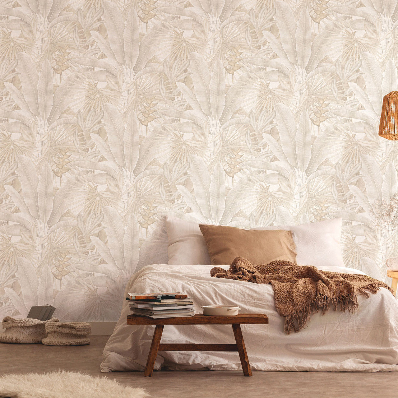 WH30116 Tropical Leaves Welcome Home Beige Wallpaper By Galerie