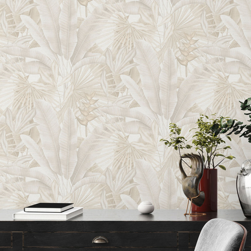 WH30116 Tropical Leaves Welcome Home Beige Wallpaper By Galerie