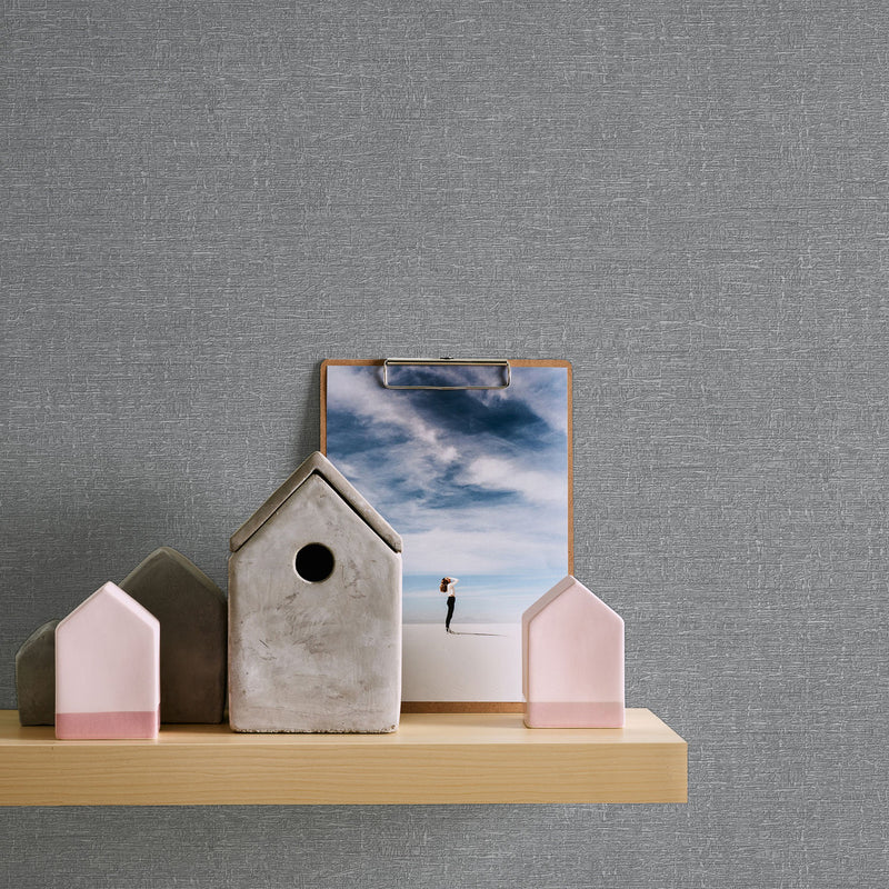 WH30118 Bark Texture Welcome Home Silver Grey Wallpaper By Galerie