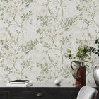 WH30126 Rustic Blossom Welcome Home Green Wallpaper By Galerie