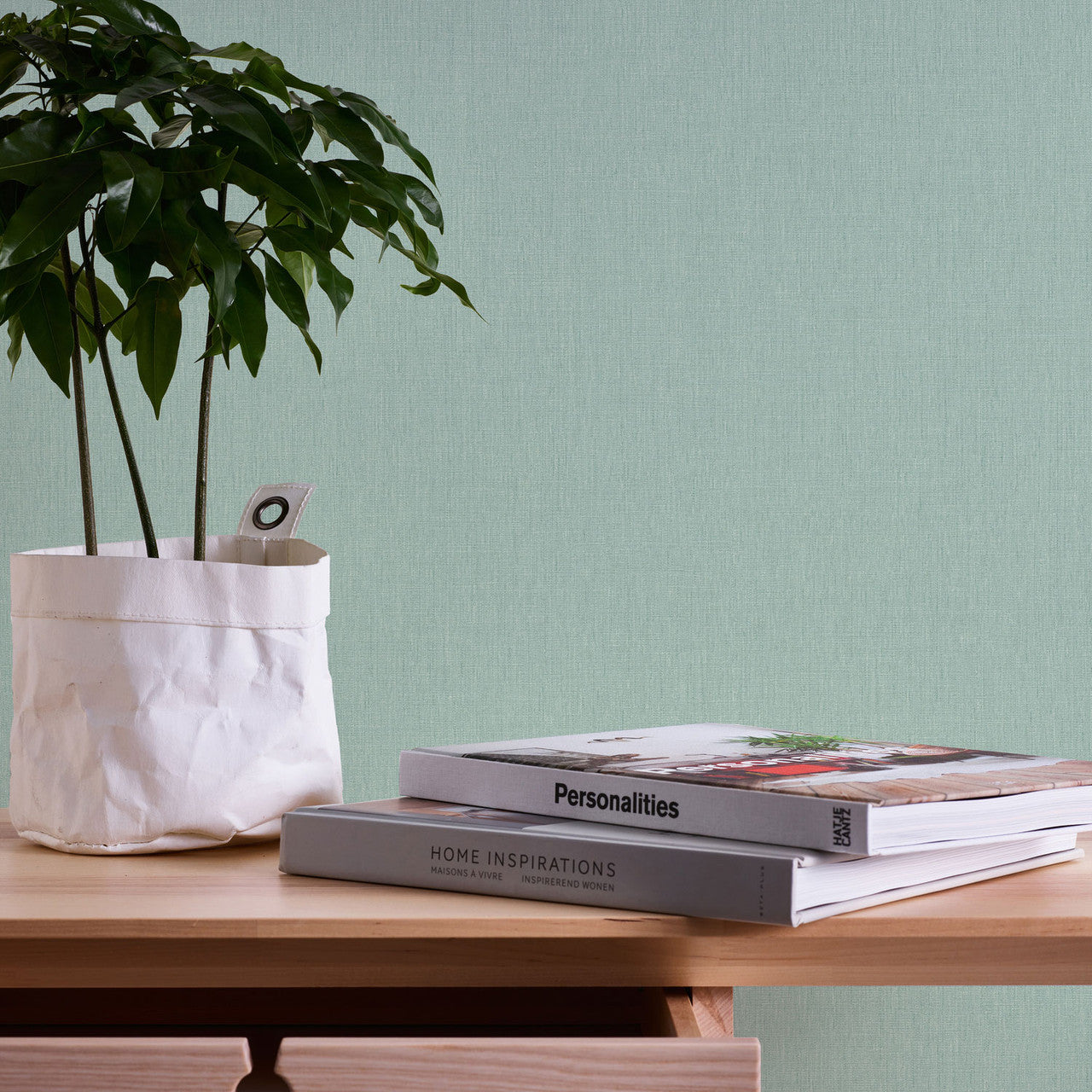 WH30127 Cotton Texture Welcome Home Green Wallpaper By Galerie