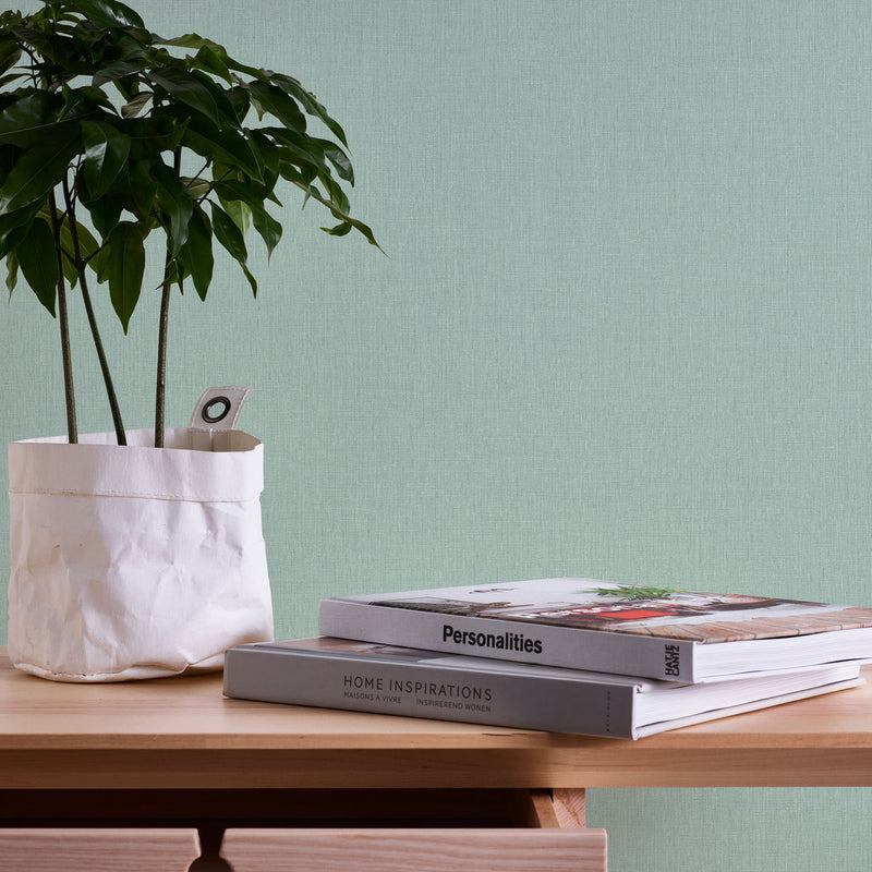 WH30127 Cotton Texture Welcome Home Green Wallpaper By Galerie