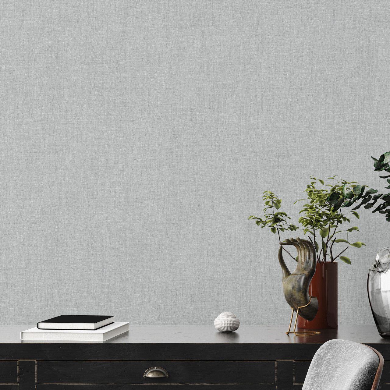 WH30131 Cotton Texture Welcome Home Silver Grey Wallpaper By Galerie