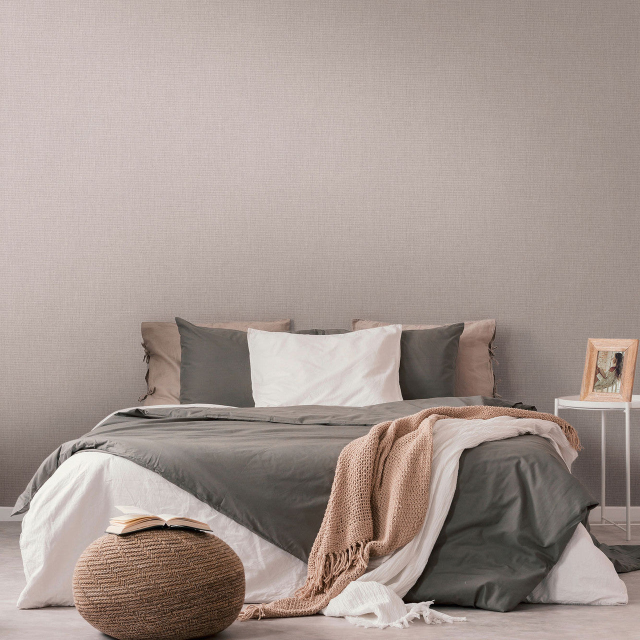 WH30132 Cotton Texture Welcome Home Bronze Brown Wallpaper By Galerie