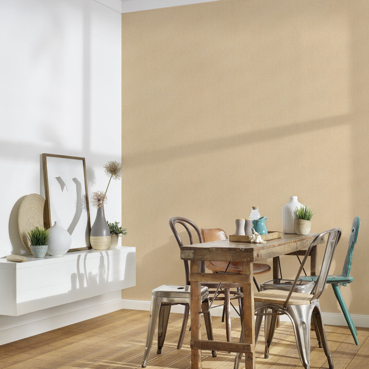 WH30134 Cotton Texture Welcome Home Yellow Wallpaper By Galerie