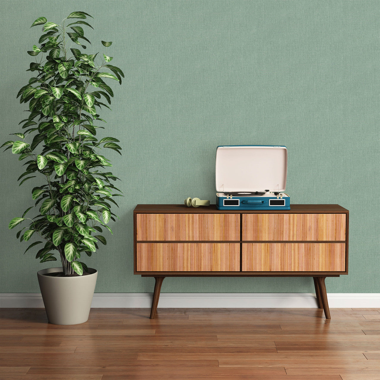 WH30135 Cotton Texture Welcome Home Green Wallpaper By Galerie