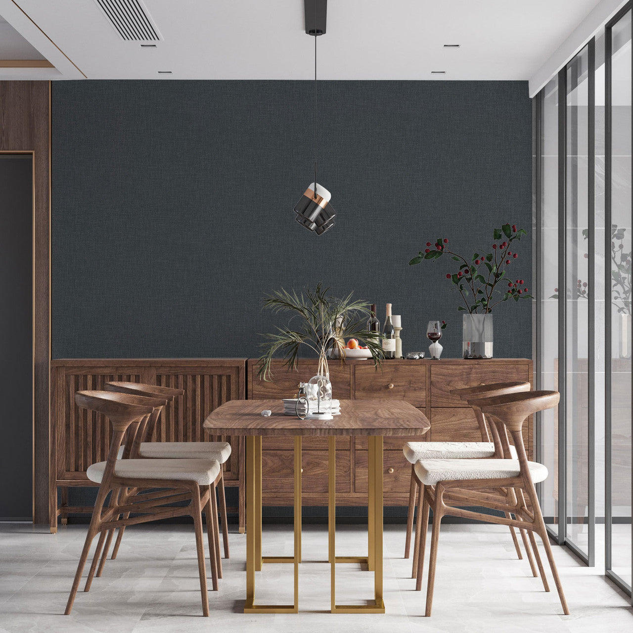 WH30139 Cotton Texture Welcome Home Black Wallpaper By Galerie