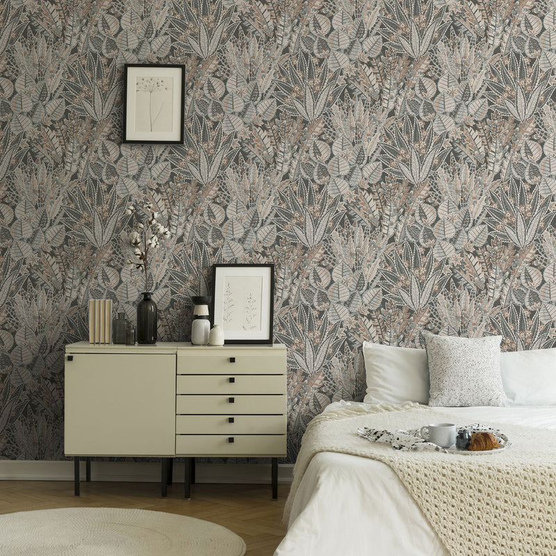 WH30142 Bohemian Floral Welcome Home Bronze Brown Wallpaper By Galerie