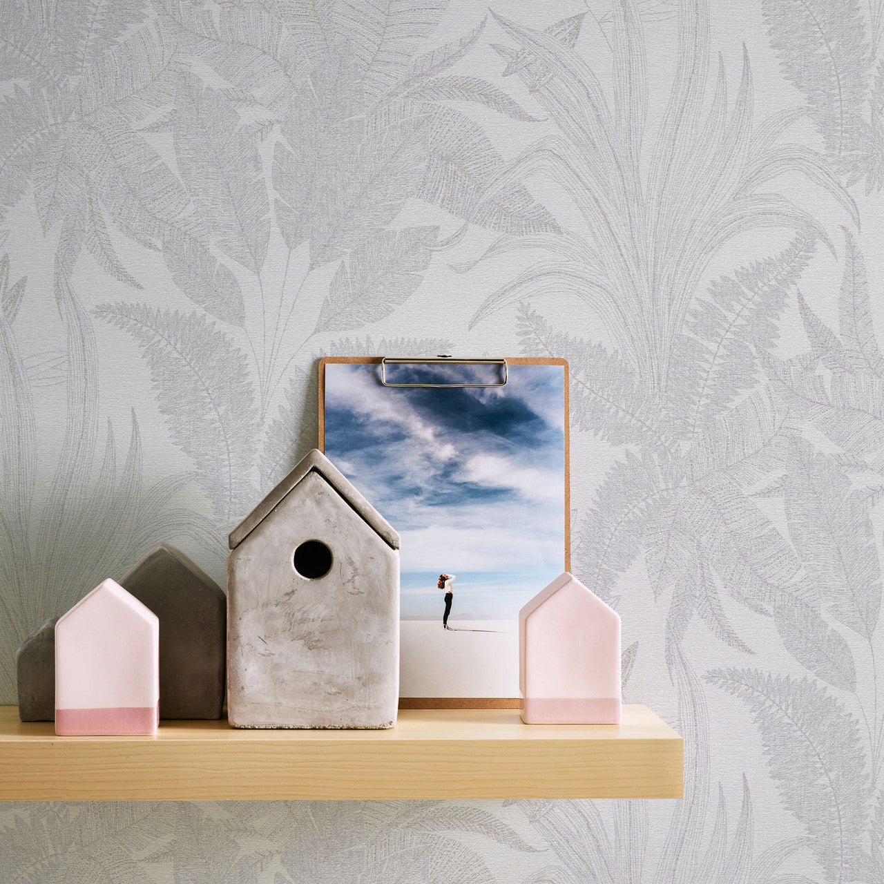 WH30144 Botanical Leaves Welcome Home Silver Grey Wallpaper By Galerie