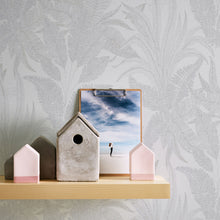 WH30144 Botanical Leaves Welcome Home Silver Grey Wallpaper By Galerie