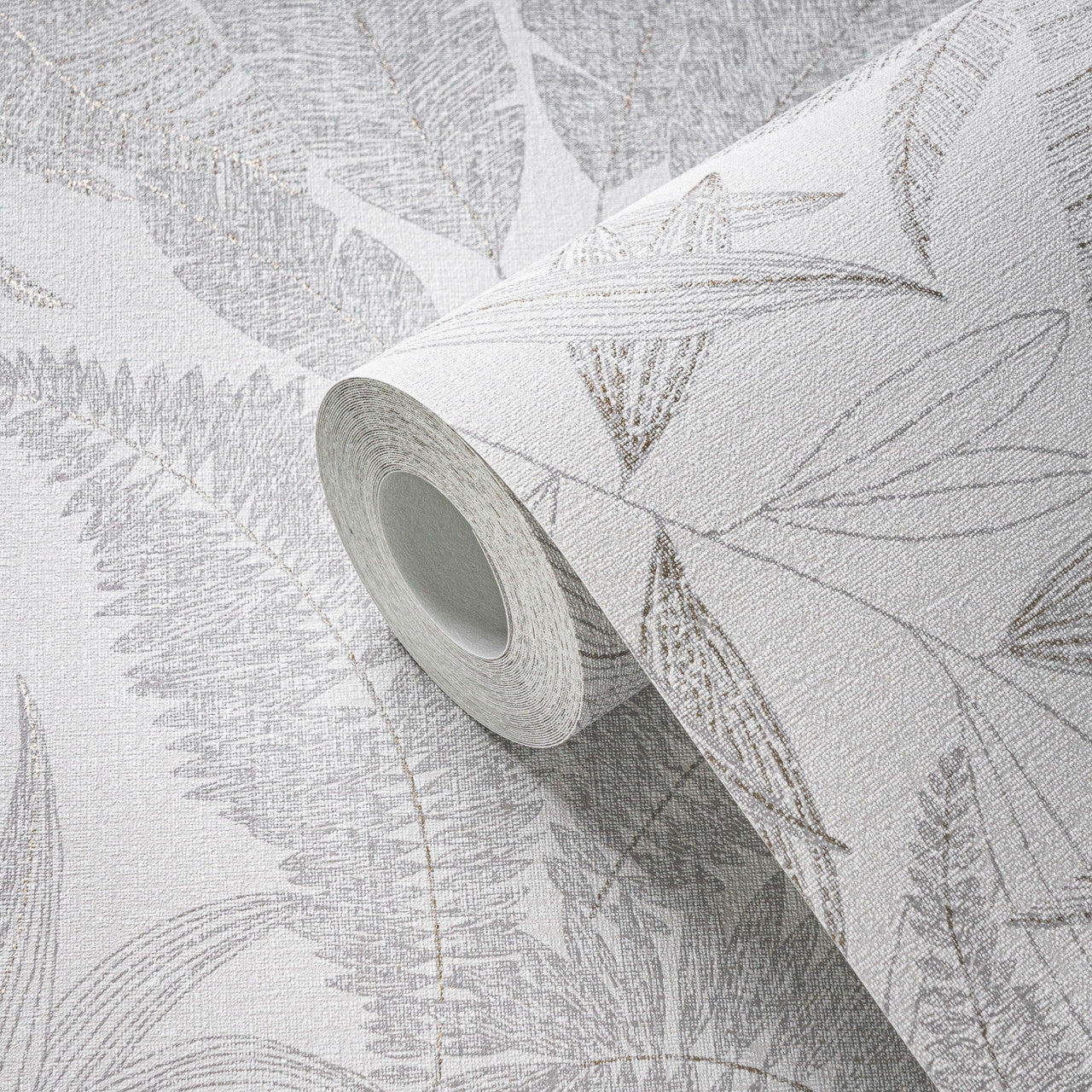 WH30144 Botanical Leaves Welcome Home Silver Grey Wallpaper By Galerie