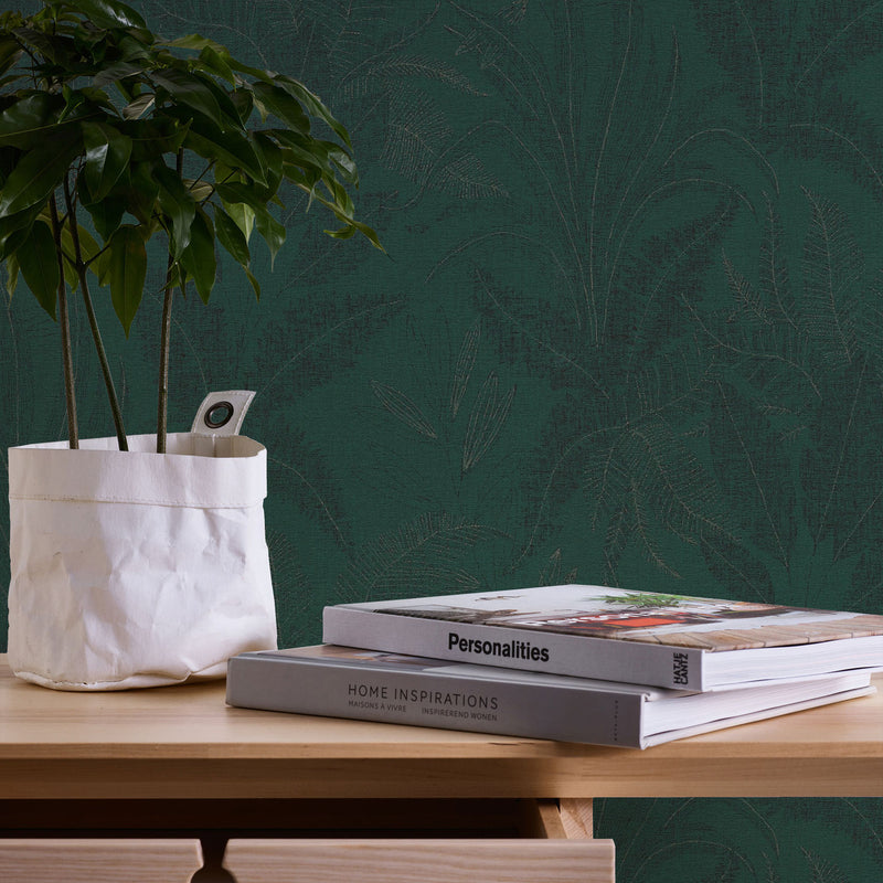 WH30146 Botanical Leaves Welcome Home Green Wallpaper By Galerie
