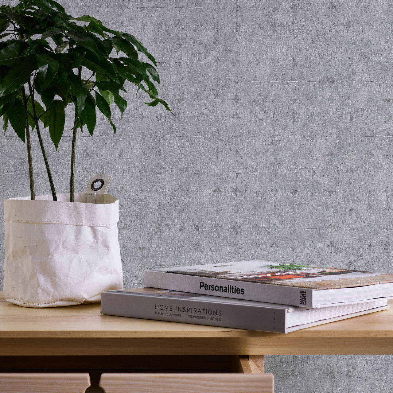 WH30156 Industrial Harlequin Motif Welcome Home Beige Wallpaper By Galerie