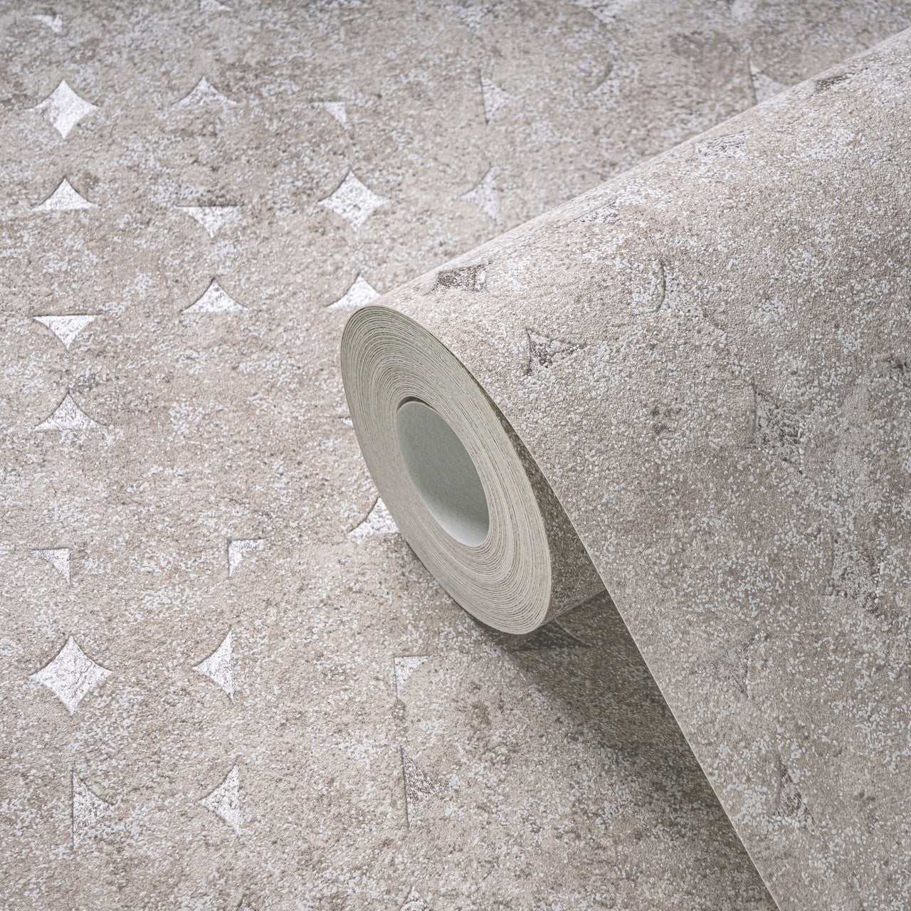 WH30157 Industrial Harlequin Motif Welcome Home Beige Wallpaper By Galerie