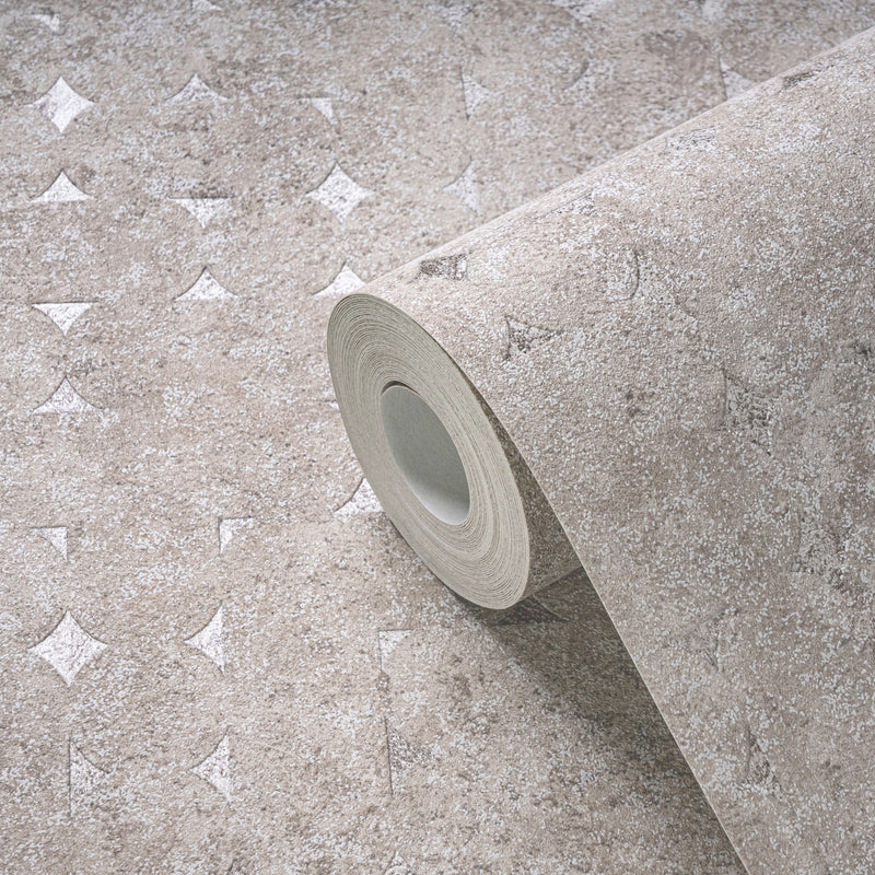 WH30157 Industrial Harlequin Motif Welcome Home Beige Wallpaper By Galerie