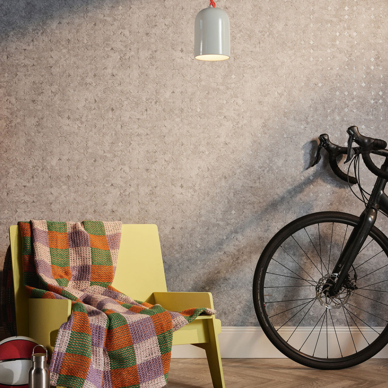 WH30157 Industrial Harlequin Motif Welcome Home Beige Wallpaper By Galerie