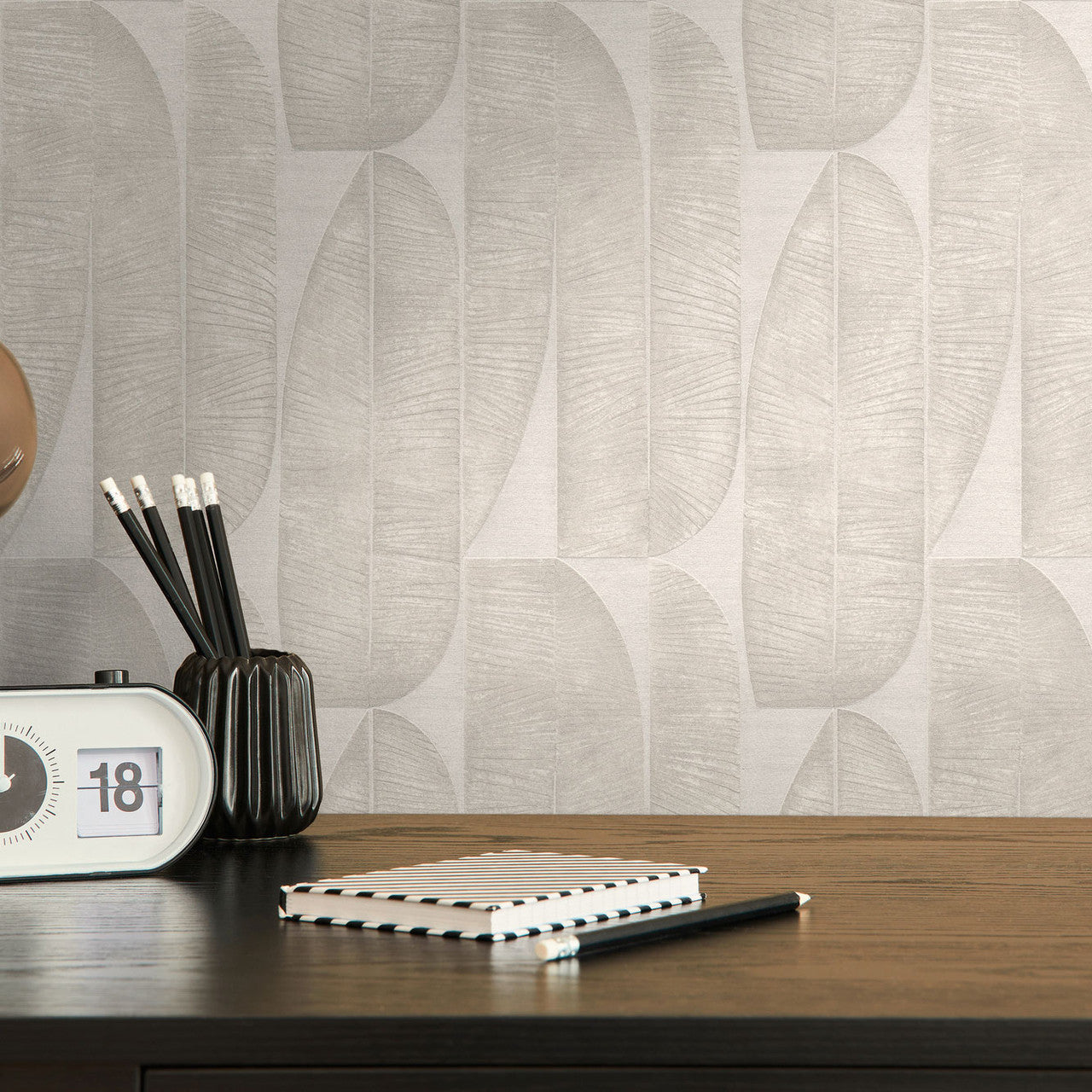 WH30168 Geometric Leaf Welcome Home Beige Wallpaper By Galerie