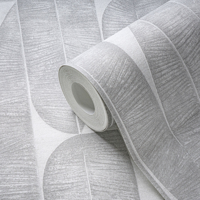 WH30169 Geometric Leaf Welcome Home Silver Grey Wallpaper By Galerie