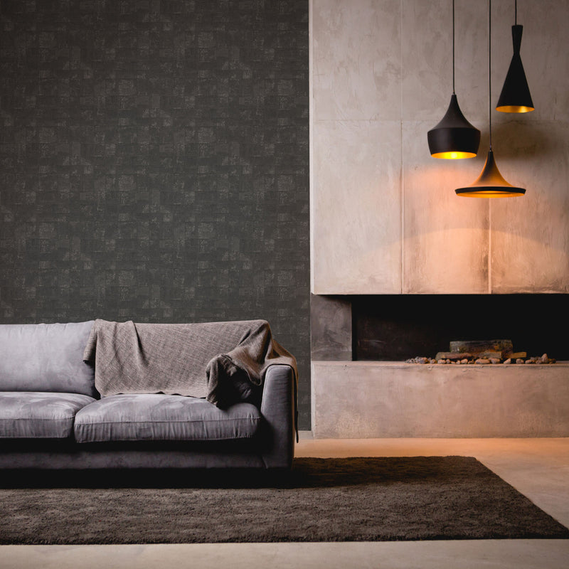 WH30188 Squares on Squares Texture Welcome Home Black Wallpaper By Galerie