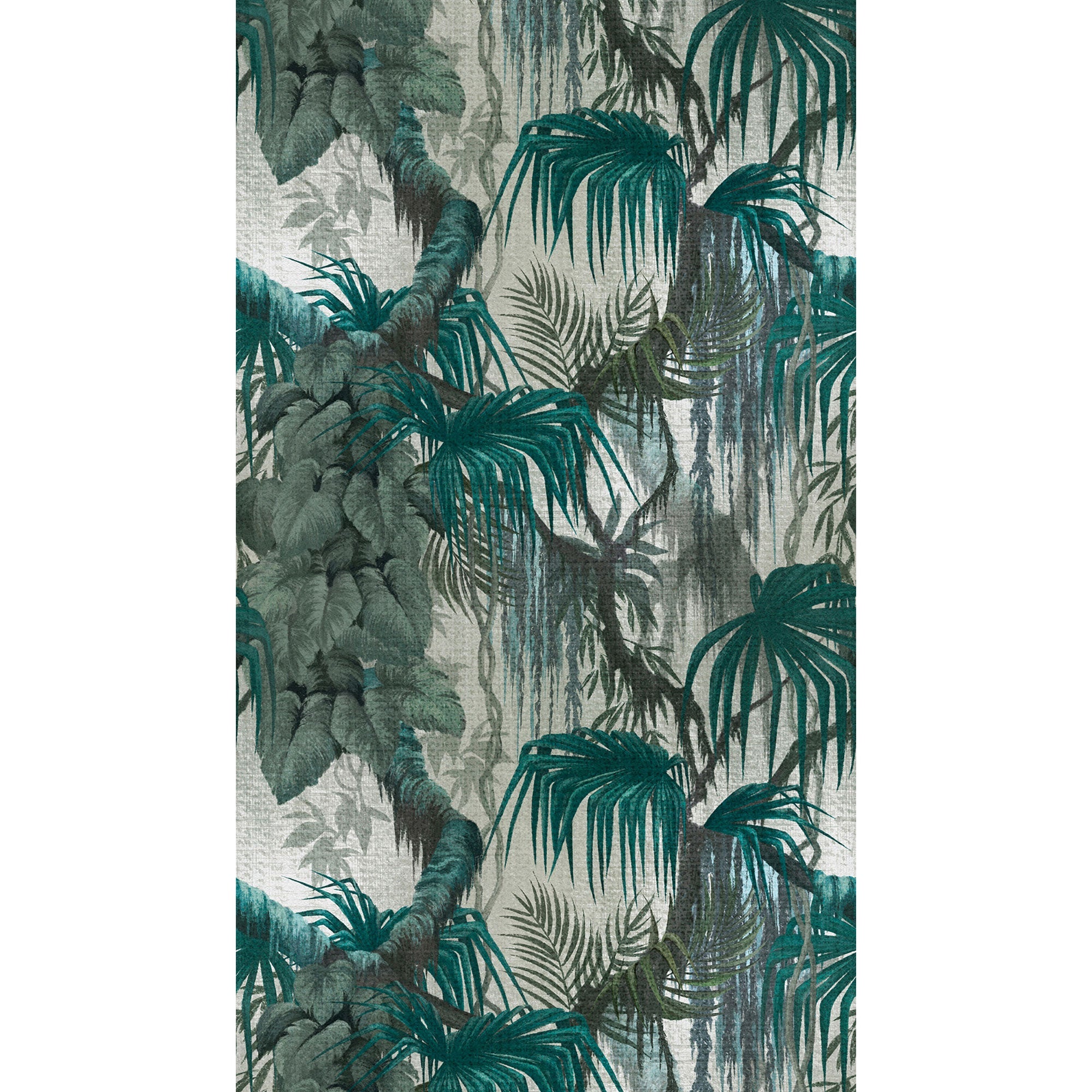 WH45232M Jungle Foliage with Layered Palms and Vines Blue Mural by Galerie