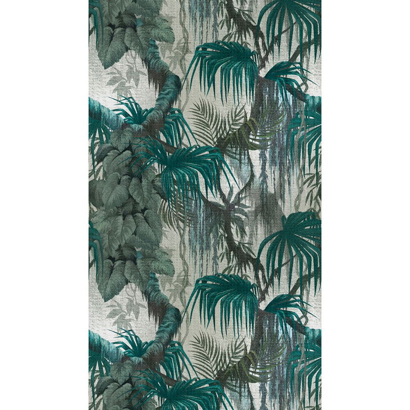 WH45232M Jungle Foliage with Layered Palms and Vines Blue Mural by Galerie