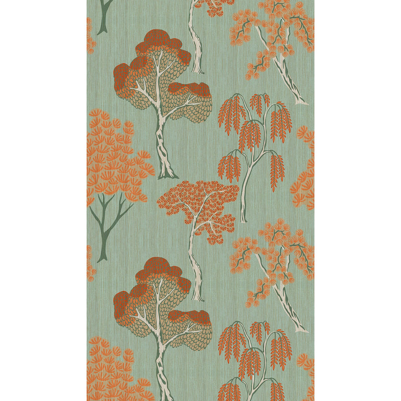 WH45253M Rustic Forest Charm Green Mural by Galerie