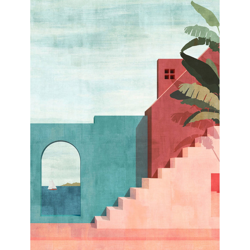WH45255M Sunset Coastal Steps Blue Mural by Galerie