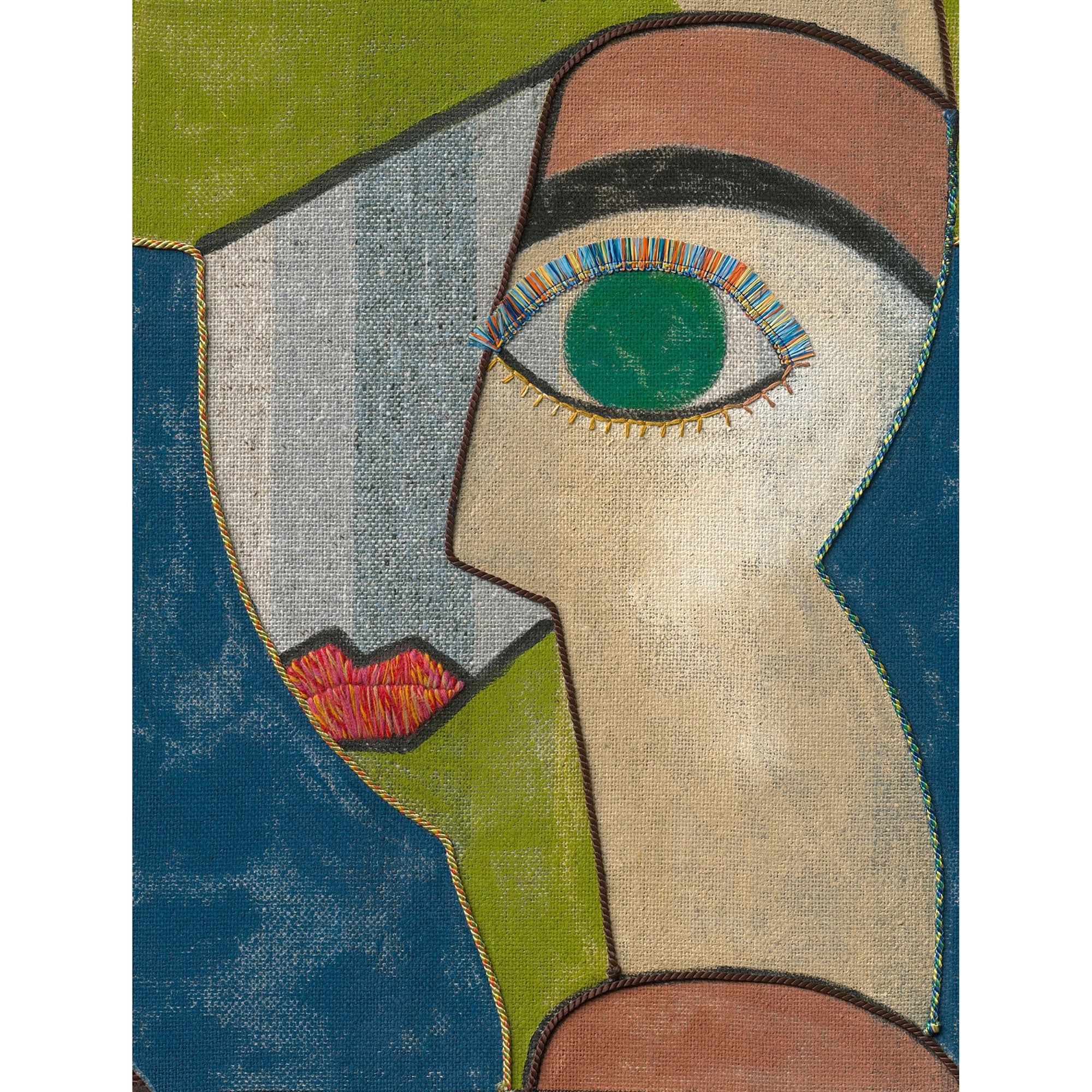 WH45256M Abstract Face Expression Blue Mural by Galerie