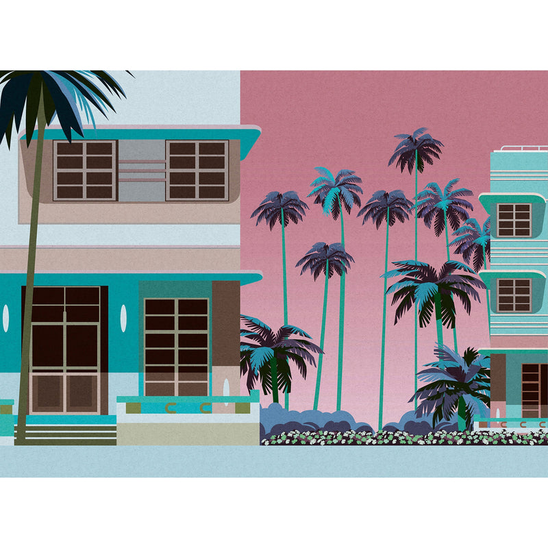 WH45259M Retro Miami Blue Mural by Galerie