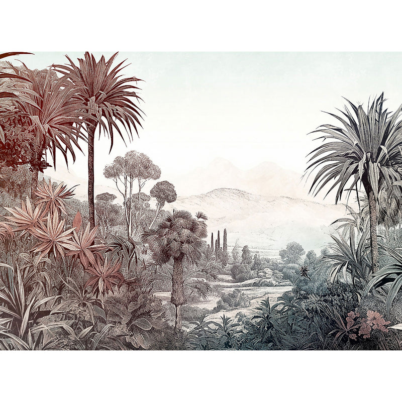 WH45268M Tropical Jungle Landscape Green Mural by Galerie