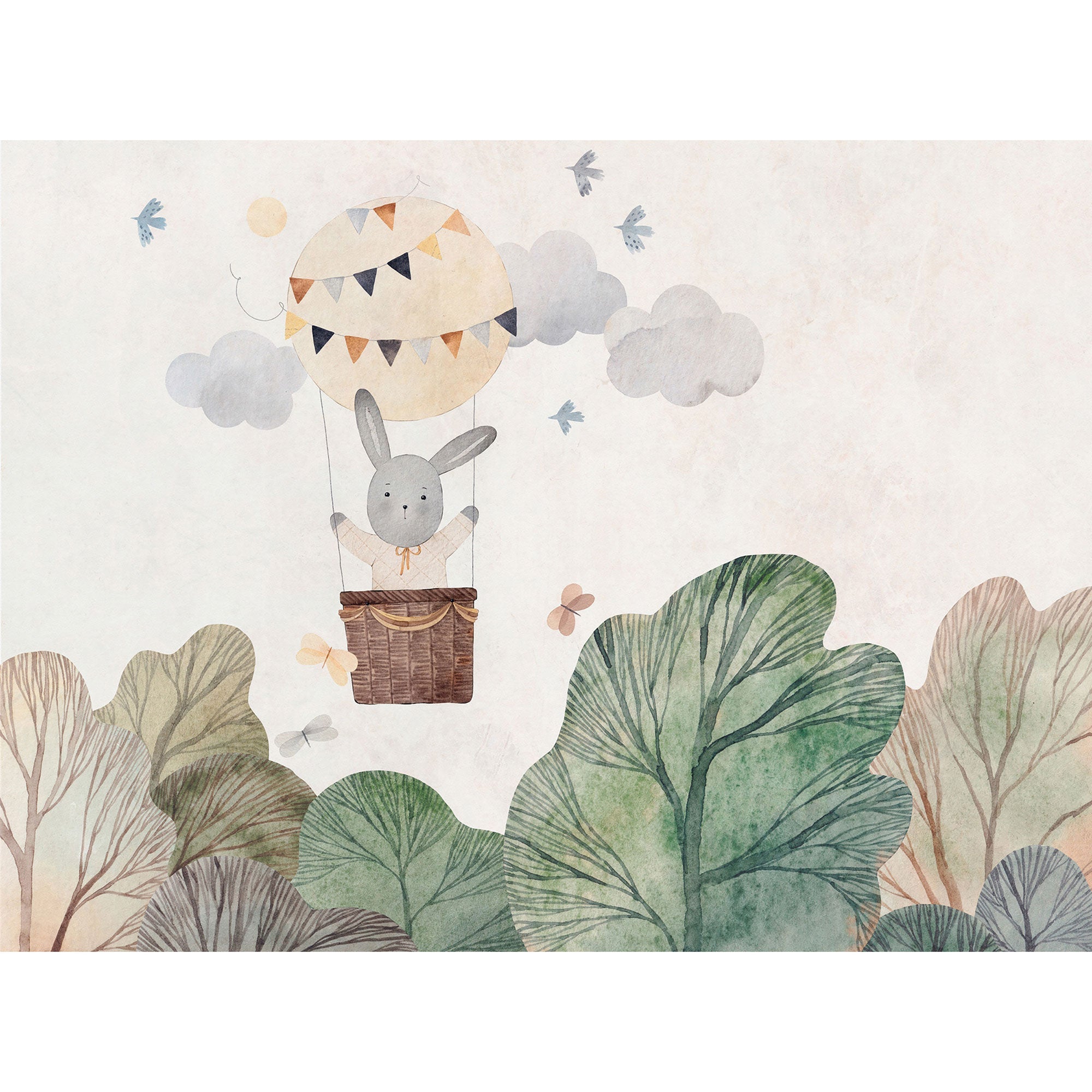 WH45270M Bunny Balloon Journey Beige Mural by Galerie