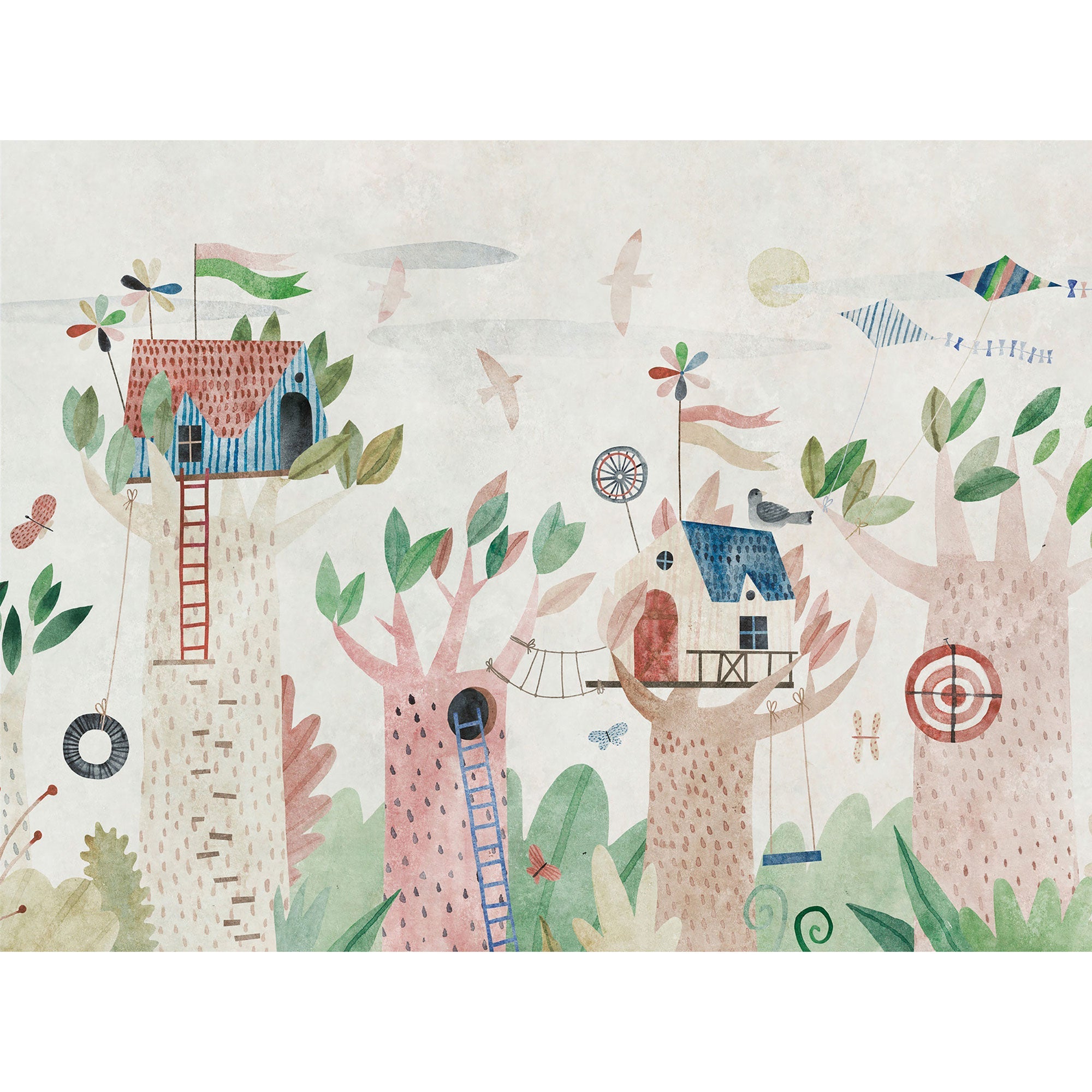 WH45271M Whimsical Tree House Adventure Beige Mural by Galerie