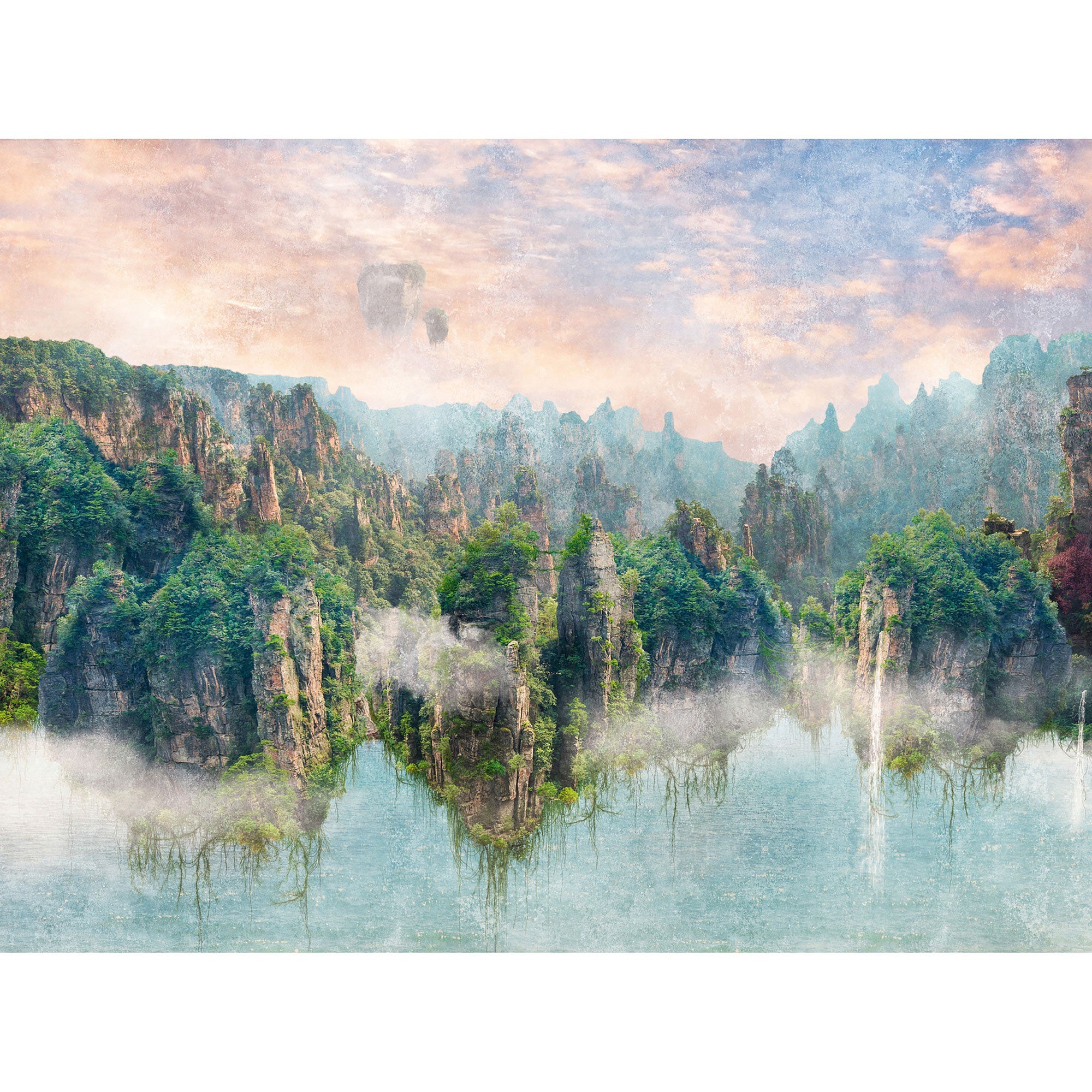 WH45273M Misty Mountain Reflections Green Mural by Galerie