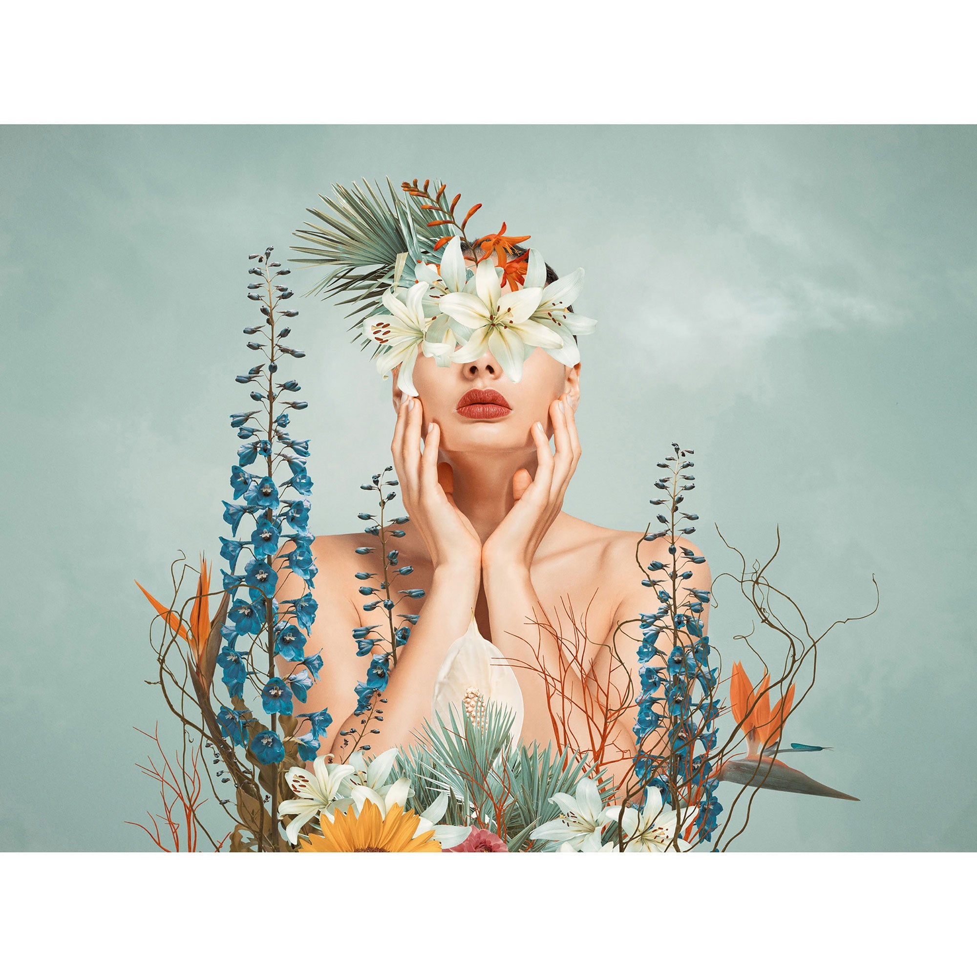 WH45276M Floral Muse Portrait Multi-coloured Mural by Galerie