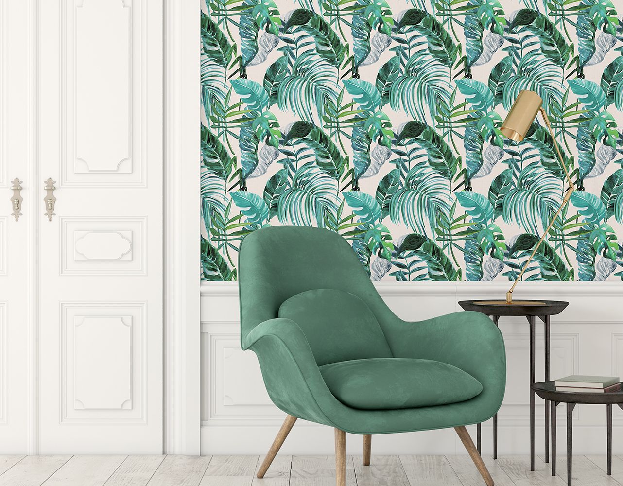 WLD53101W Palmera Turquoise Turquoise Wallpaper by Ohpopsi