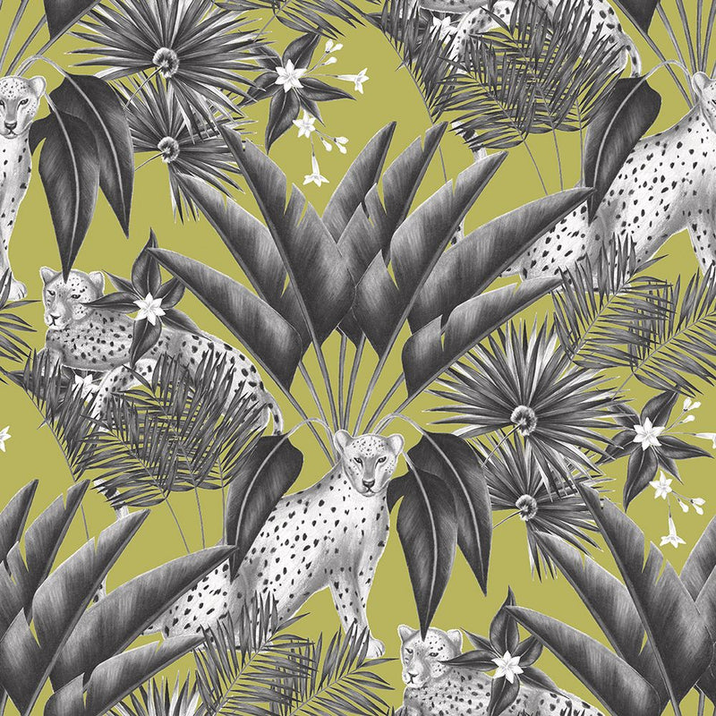 WLD53105W Jungle Cheetah Sable & Lime Sable & Lime Wallpaper by Ohpopsi