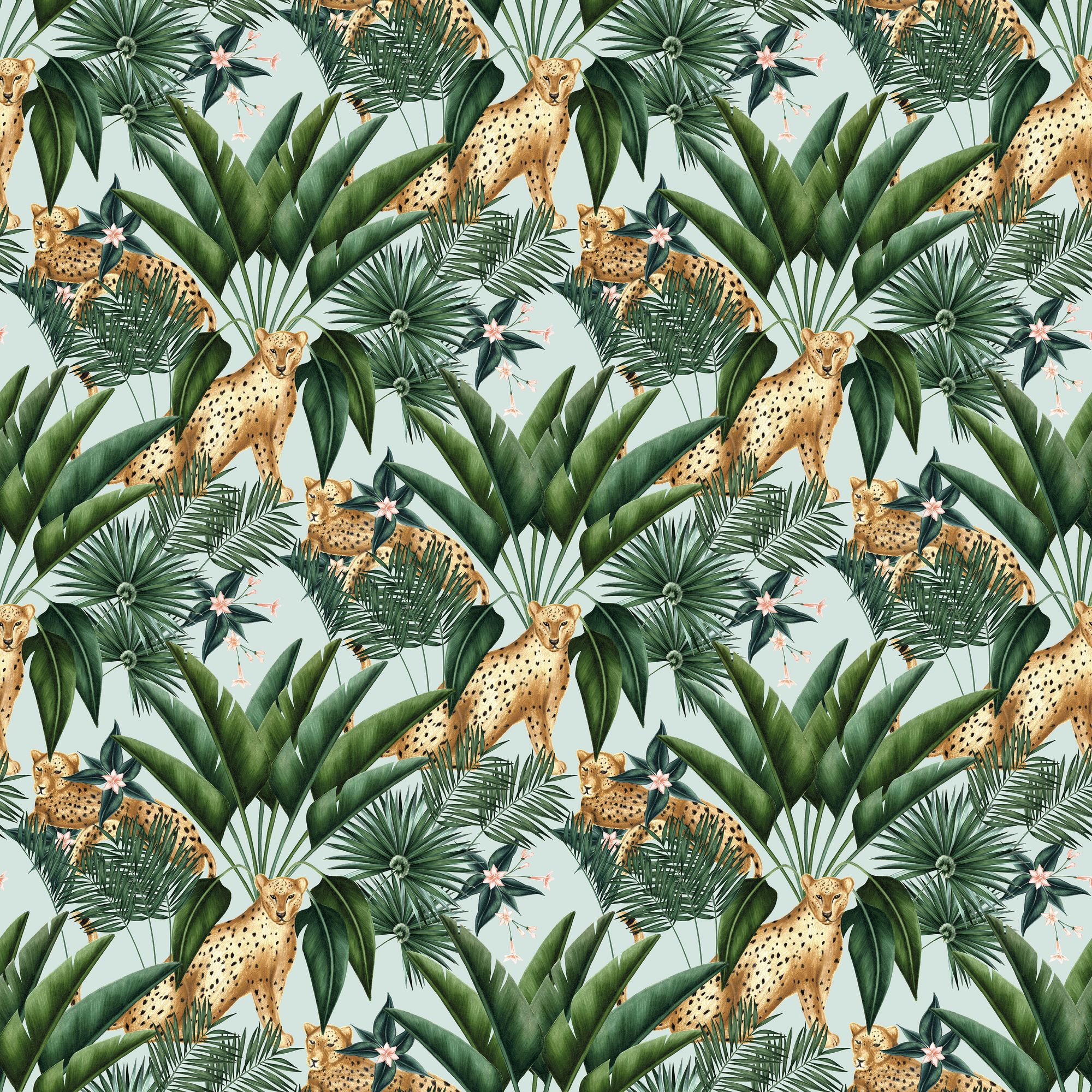 WLD53107W Jungle Cheetah Duck Egg Duck Egg Wallpaper by Ohpopsi