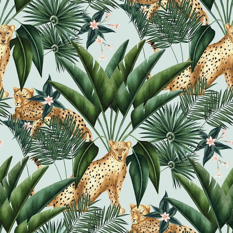 WLD53107W Jungle Cheetah Duck Egg Duck Egg Wallpaper by Ohpopsi