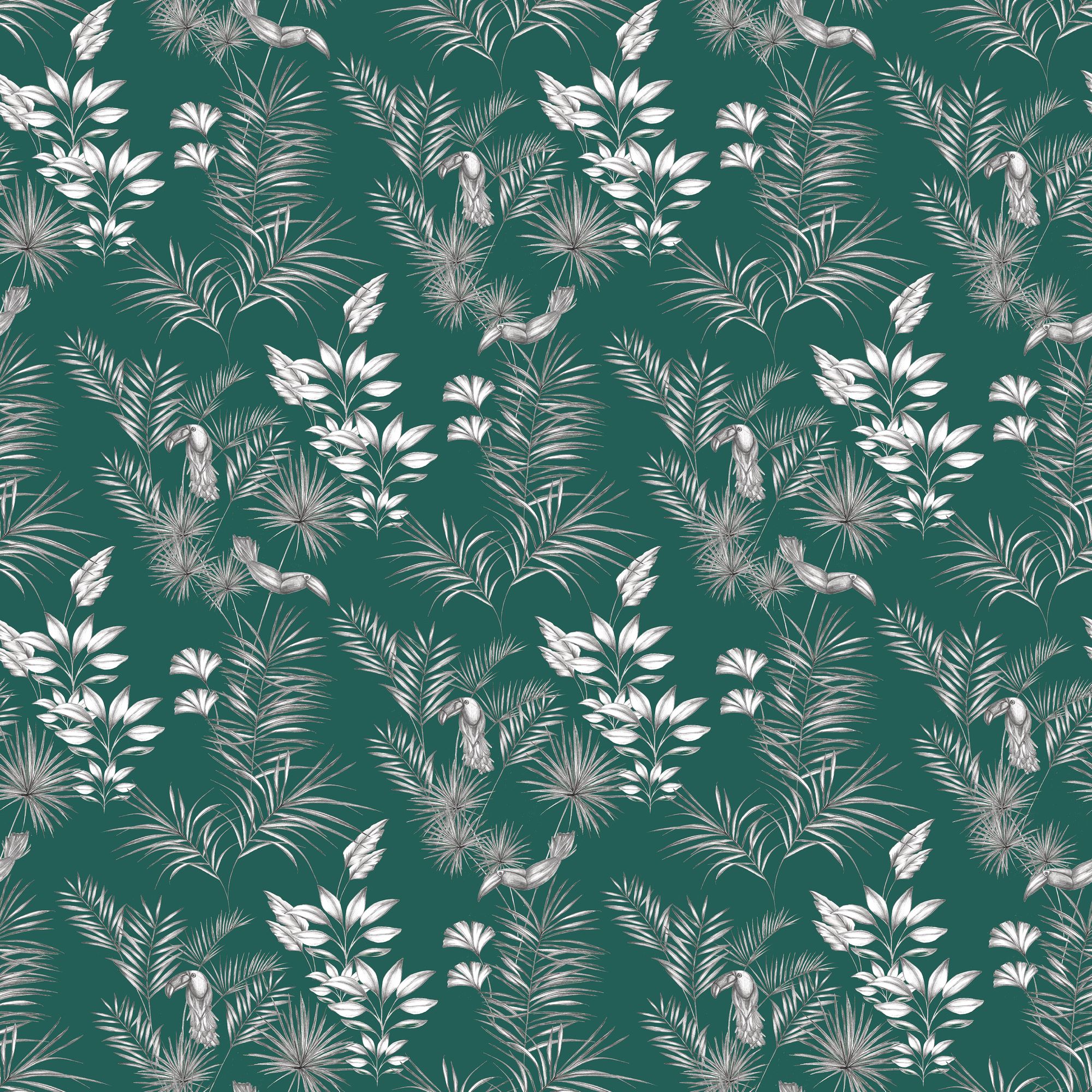 WLD53111W Toucan Toile Rainforest Green Rainforest Green Wallpaper by Ohpopsi