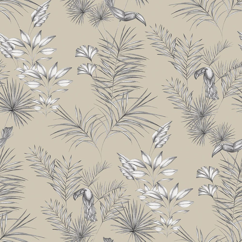 WLD53112W Toucan Toile Linen Toile Linen Wallpaper by Ohpopsi