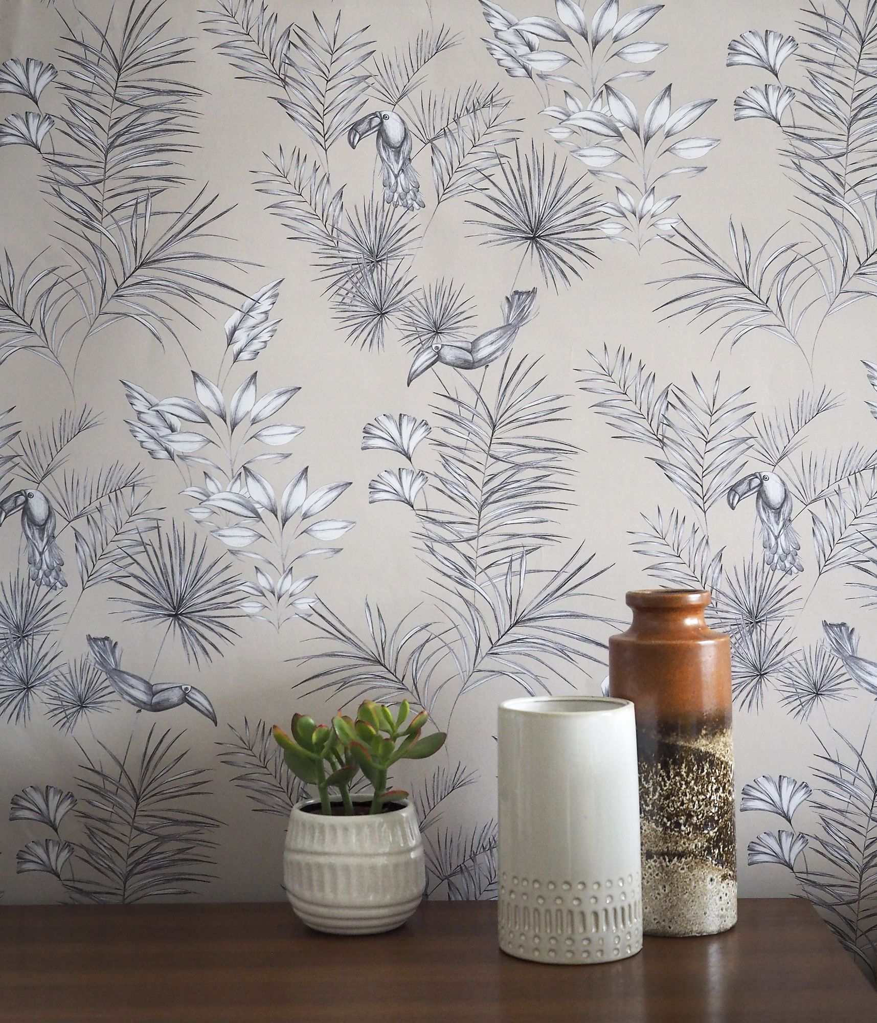 WLD53112W Toucan Toile Linen Toile Linen Wallpaper by Ohpopsi