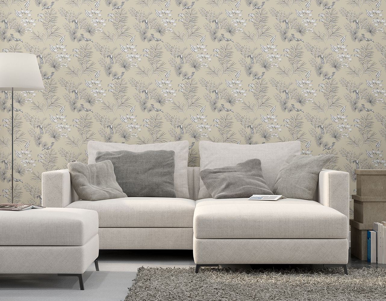 WLD53112W Toucan Toile Linen Toile Linen Wallpaper by Ohpopsi
