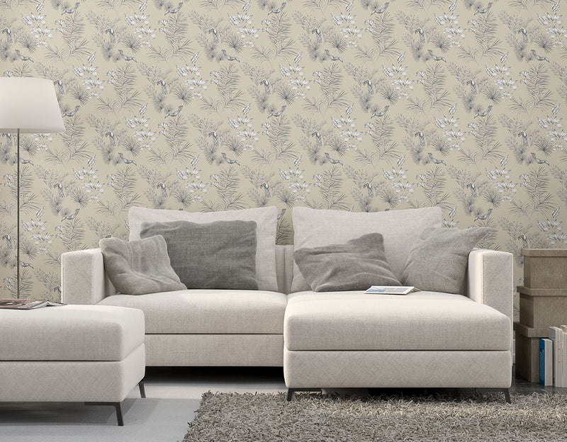 WLD53112W Toucan Toile Linen Toile Linen Wallpaper by Ohpopsi