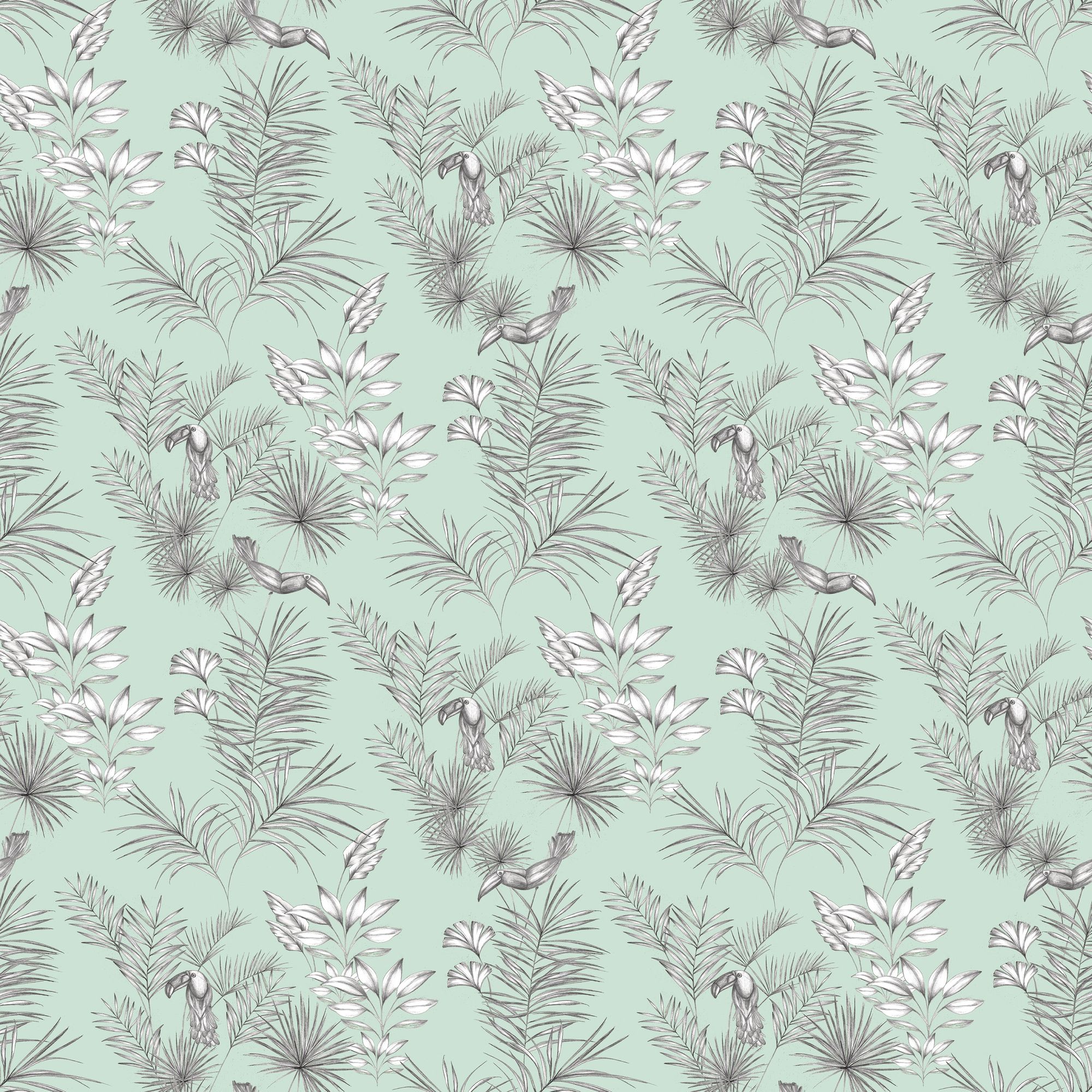 WLD53113W Toucan Toile Duck Egg Duck Egg Wallpaper by Ohpopsi