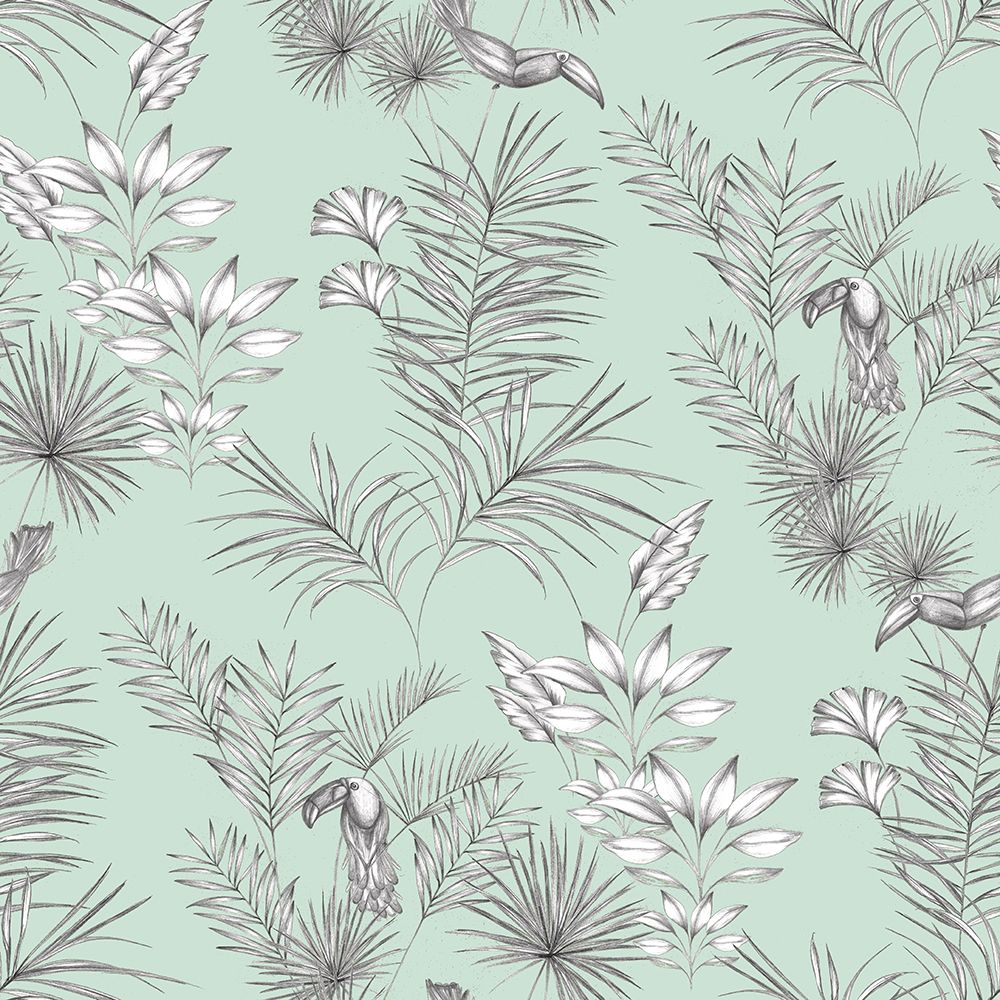 WLD53113W Toucan Toile Duck Egg Duck Egg Wallpaper by Ohpopsi