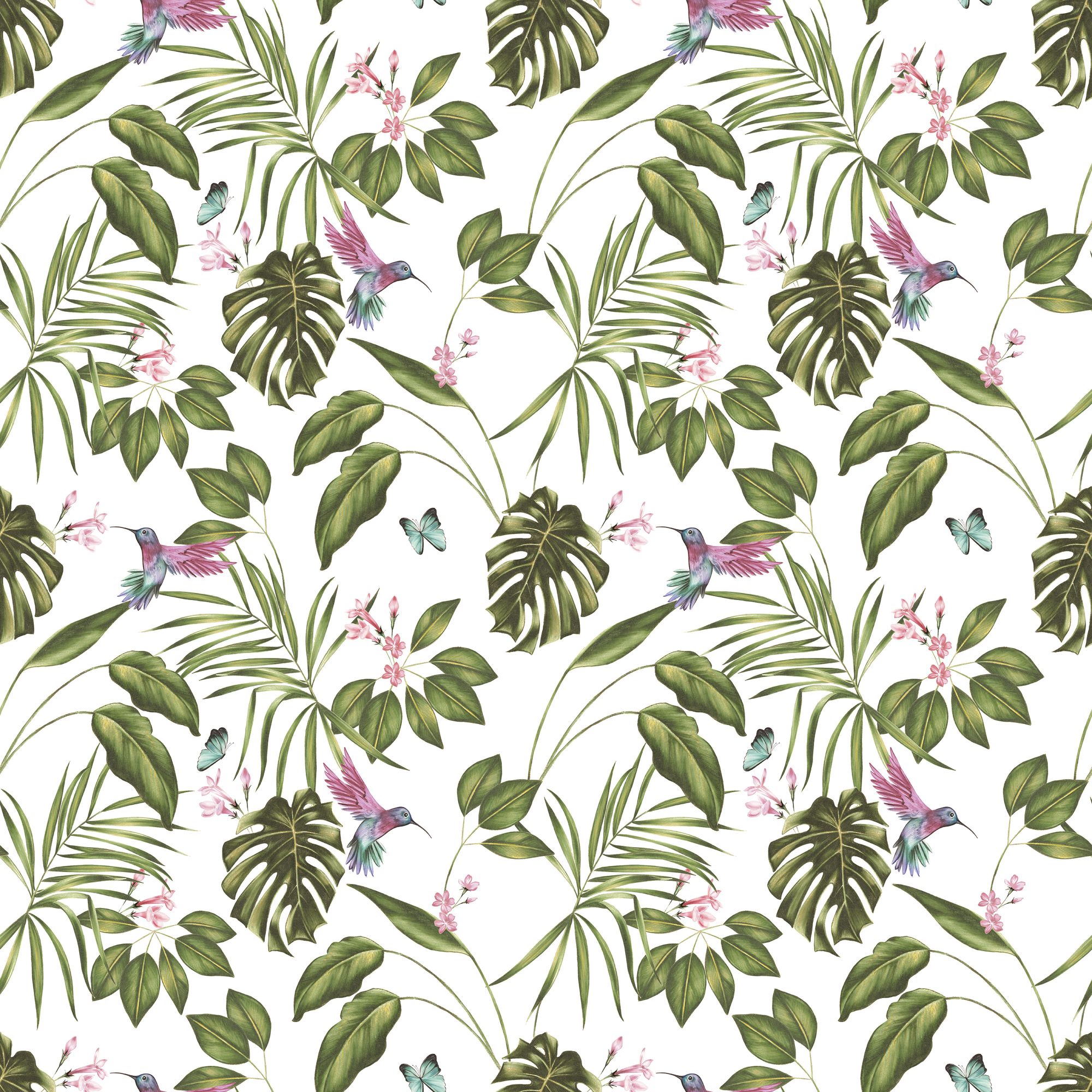 WLD53114W Hummingbird Wilderness White Wilderness White Wallpaper by Ohpopsi