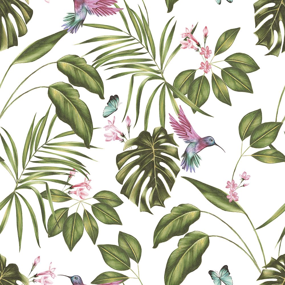 WLD53114W Hummingbird Wilderness White Wilderness White Wallpaper by Ohpopsi