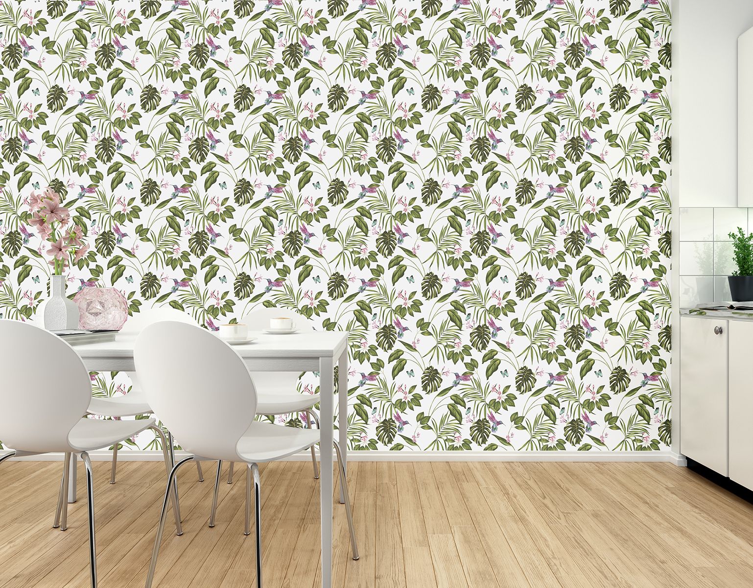 WLD53114W Hummingbird Wilderness White Wilderness White Wallpaper by Ohpopsi